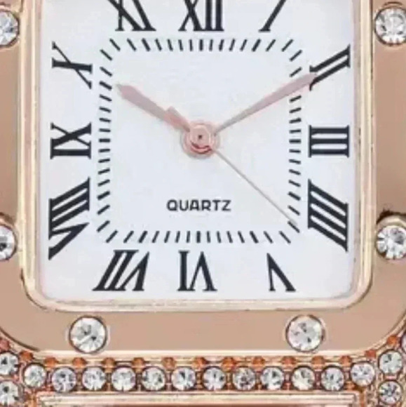 Rhinestone Decor Quartz Watch For Women Rectangle Pointer Classic Roman..NWT - Picture 3 of 3